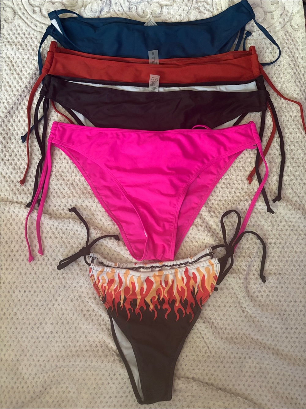 5 New! Amazon Women’s Tie-Side Bikini Bottoms - dark blue, Hot Pink, Rust, Black